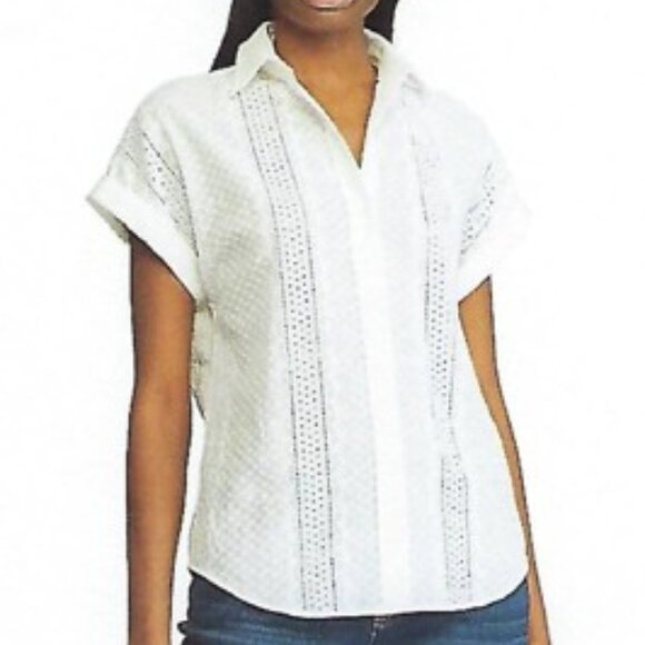 NEW Chaps Petite Eyelet 100% Cotton White Shirt - Picture 5 of 8
